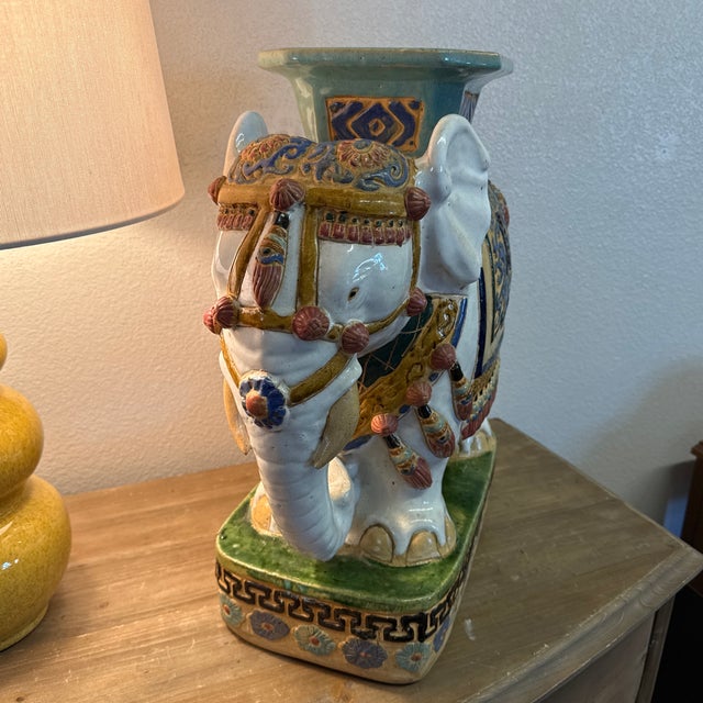 Traditional 1970s Holly Wood Regency Style Ceramic Elephant Garden Stool For Sale - Image 3 of 12