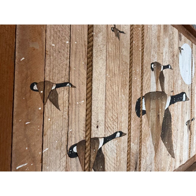 Large Vtg. 1989 Wood Inlay Geese Landscape Art Signed by C. Pruitt Inscribed 19th C. Wood Lath For Sale - Image 14 of 18
