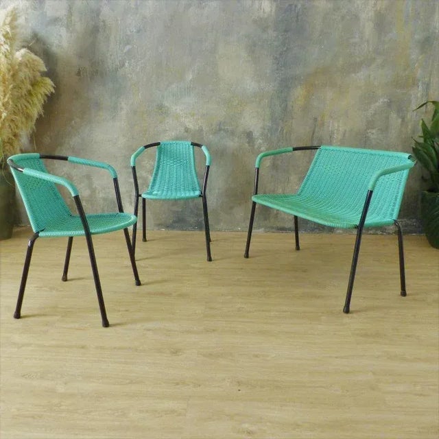 Vintage Green Bench & Chairs, 1960s, Set of 3 For Sale - Image 15 of 18