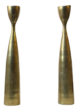 Scandinavian Modern Tulip Candlesticks in Brass, 1960s, Set of 2