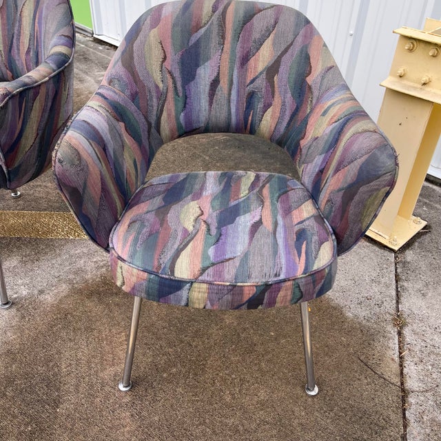 Mid-Century Modern Eero Saarinen Executive Armchair Chrome Leg Chairs, Set of 4 For Sale - Image 3 of 12