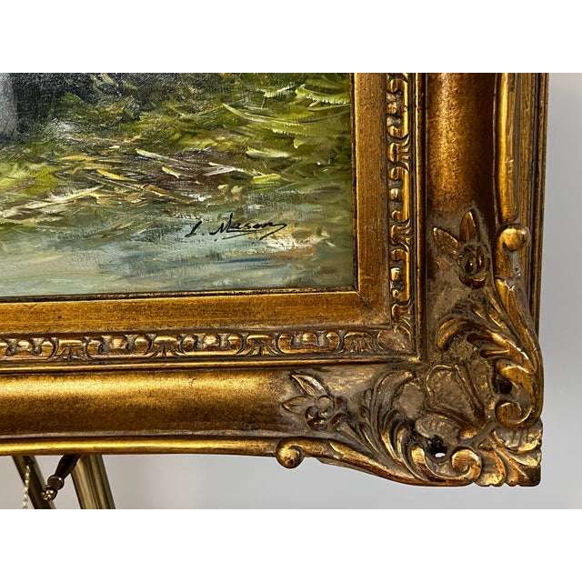 Large Late 20th Century Framed Painting of Child Feeding Rabbits in the Style of Düsseldorf School Artist Felix Schlesinger For Sale - Image 9 of 12