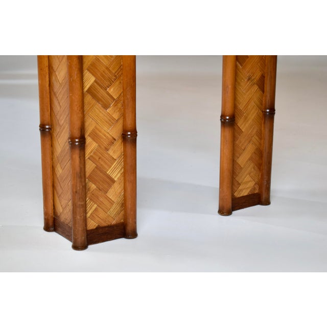 Chestnut Vintage Basket Weave Woven Rattan Console Table For Sale - Image 8 of 10