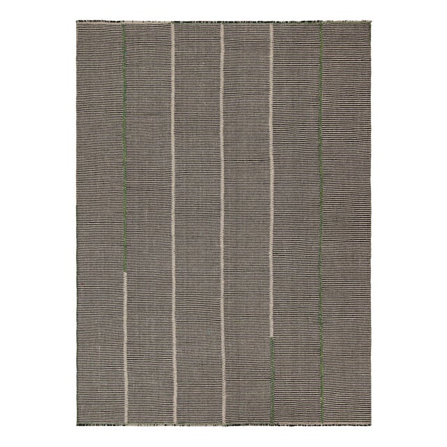 Black 2010s Rug & Kilim’s Contemporary Kilim Rug in Black, Beige and Green Stripes For Sale - Image 8 of 8