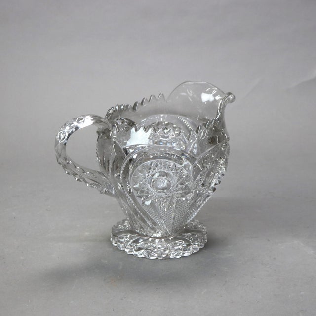 Three Antique Cut Glass Water Pitchers 19thC Measures - 9.75"H x 6.75"W x 5.5"D (Largest)