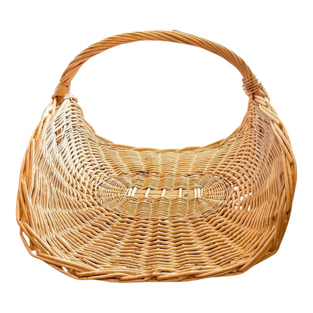 Oversized Vintage Wicker Cut Flower Harvest Basket For Sale