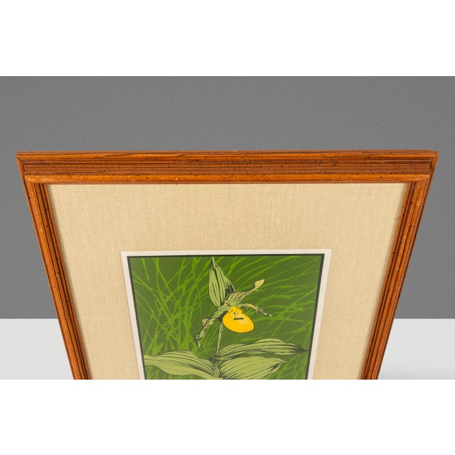 Mid-Century Modern Boho Chic 18/65 Framed & Signed Lithograph Print of a Lady's Slipper Orchid by John Cook, Usa, C. 1960s For Sale - Image 4 of 16