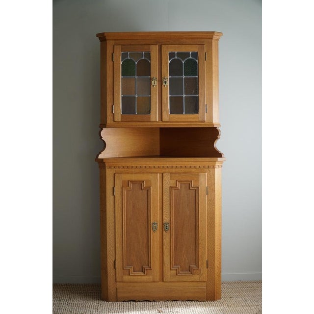 Tall Danish Modern Corner Cupboard in Oak & Glass by Henning Kjærnulf, 1960s For Sale - Image 12 of 18