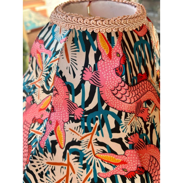Boho Chic "Cosmic Alligators" Blush Pink Vintage Refinished Lampshade For Sale In Phoenix - Image 6 of 6