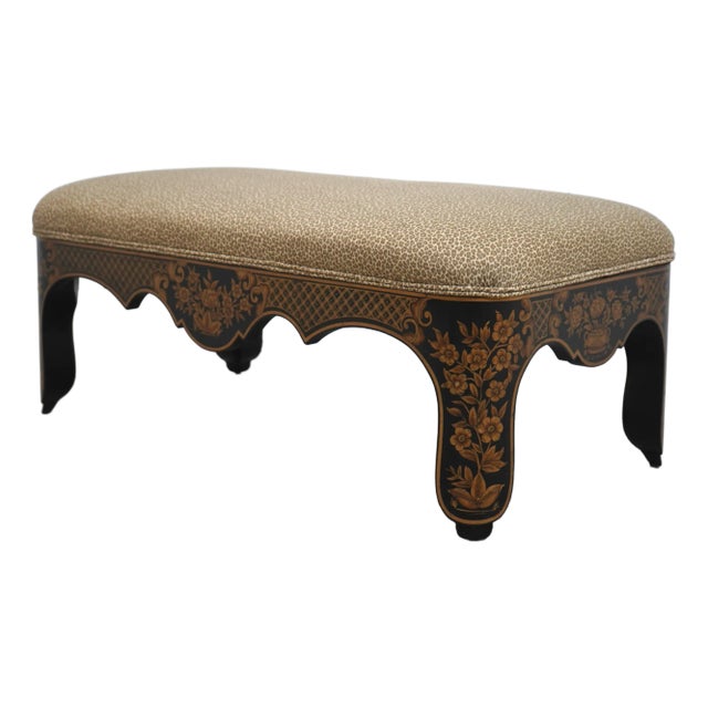 Chinoiserie Decorated Upholstered Window Bench Ottoman For Sale