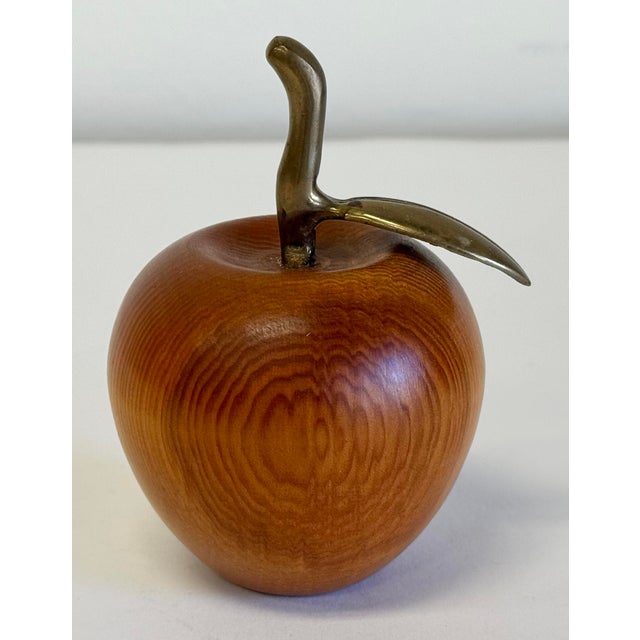 Late 20th Century Vintage Carved Wood Apple With Brass Stem For Sale - Image 5 of 9