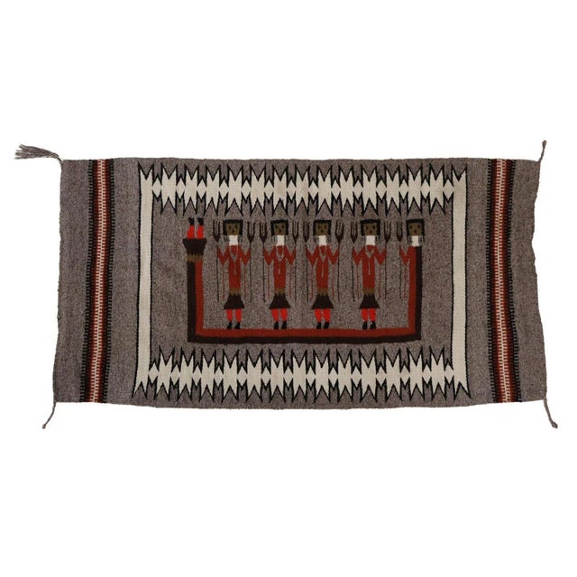Vintage Grey Yei Navajo Style Rug Wall Hanging For Sale - Image 4 of 4