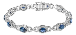 14K White Gold Vintage-Inspired Oval Blue Sapphire & Diamond Link Bracelet
