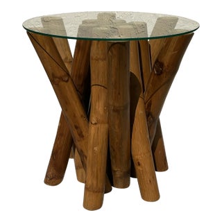 1970s Vintage Cross Bamboo Glass Top Table or Stand For Sale