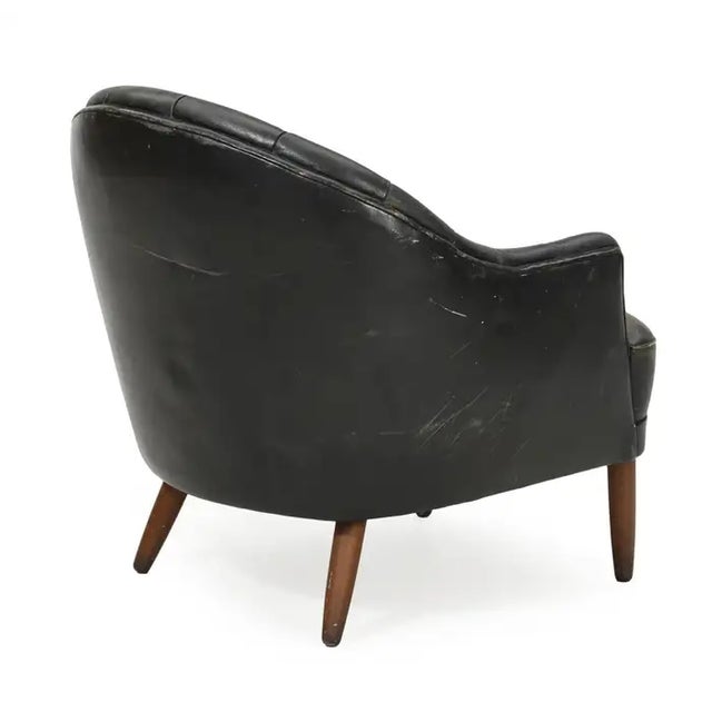 Georg Kofoed Georg Kofoed Attributed Danish 1940s Lounge Chair in Tufted Dark Gray Leather For Sale - Image 4 of 4