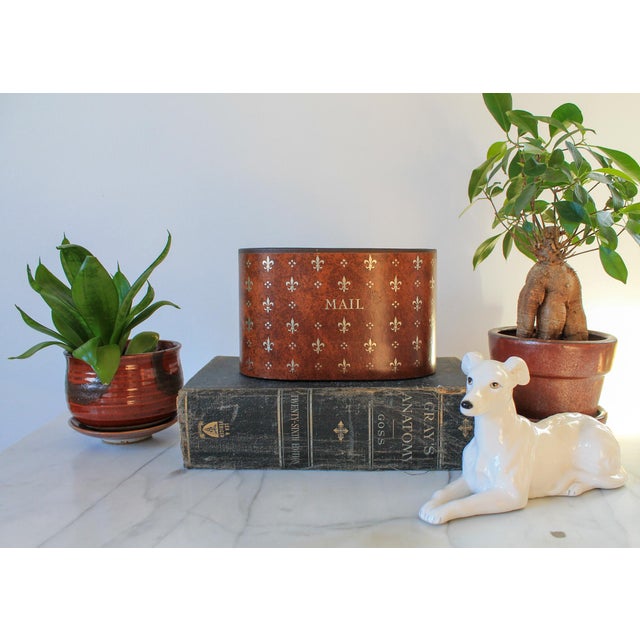 Vintage oval shaped mail holder with Fleur De Lis motif. No makers mark. Minor age wear.