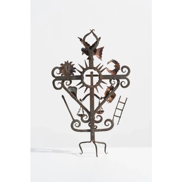 Vintage Guadalupe Hermosillo Escobar of Chiapas Hand Forged Wrought Iron Rooftop Cross For Sale - Image 9 of 10