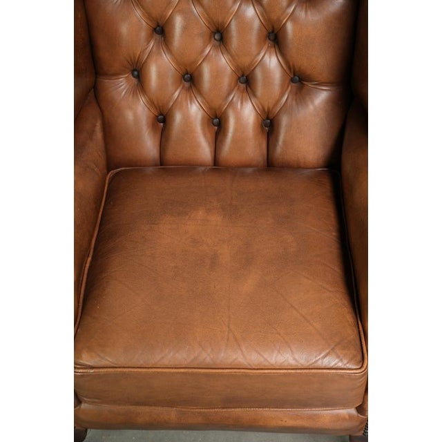 Chesterfield Cowhide Wing Armchair In Light Brown For Sale - Image 9 of 13