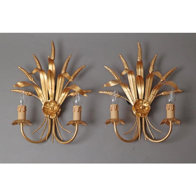 American Regency Ear of Wheat Gilt Wall Lamps from Hans Kögl, 1960s, Set of 2 For Sale - Image 9 of 18