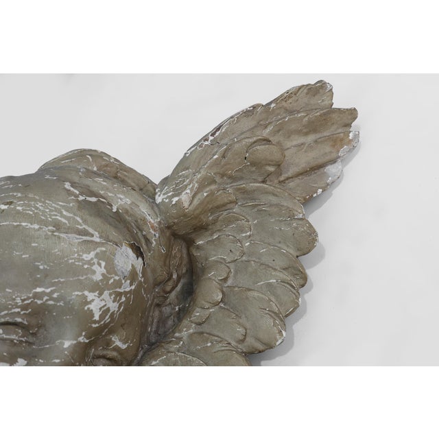 Gray French Putti Sculpture in Limewood and Plaster, 18th Century For Sale - Image 8 of 12