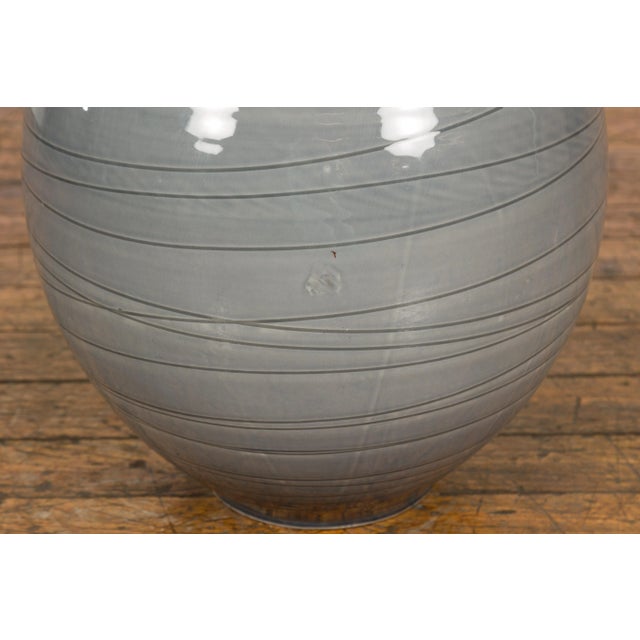 Ceramic Early 21st Century Silver Grey Glazed Ceramic Vase For Sale - Image 7 of 12