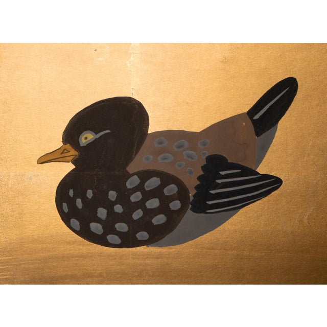 Goldenrod "Mandarin Ducks and Sakura", 1960s Shōwa Era Japanese Byobu Screen For Sale - Image 8 of 16