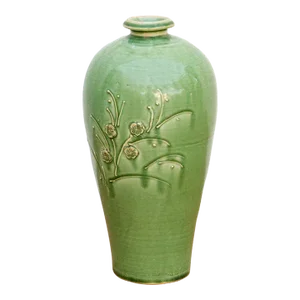 Tall Glazed Floral Engraved Vase