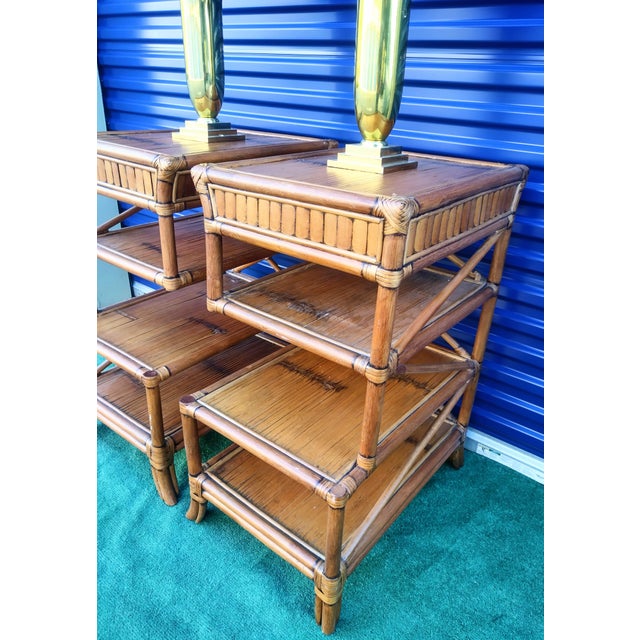 Vintage Rattan Bamboo Tiered Unique Extra Tall Side End Tables- a Pair ...