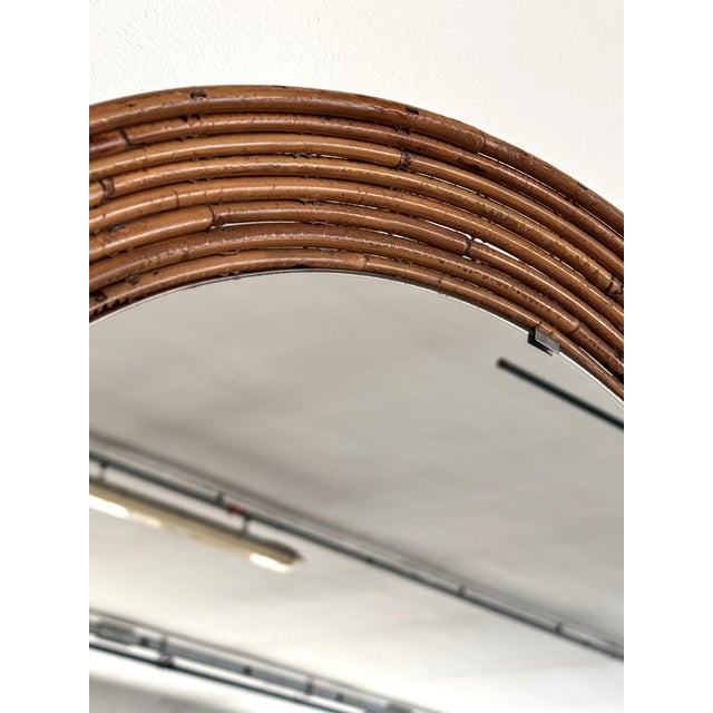 Brown Mid-Century Italian Circular Rattan Wall Mirror in the style of Vivai Del Sud, 1960s For Sale - Image 8 of 16