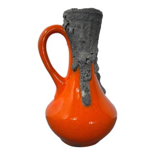 1960s West German Orange & Black Fat Lava Ceramic Ewer Vase - Attributed to Roth Keramik For Sale