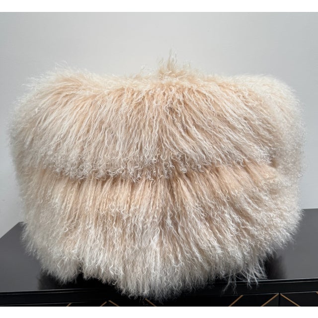 Transitional Blush Tibetan Lamb 24" Ottoman by Outpost Original For Sale - Image 3 of 6