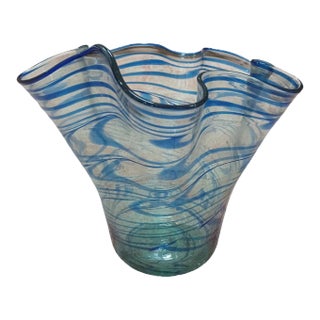 Vinatge Hand Blown Art Glass Handkerchief Vase For Sale