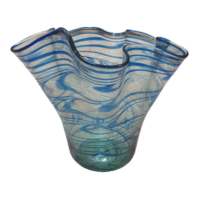 Vinatge Hand Blown Art Glass Handkerchief Vase For Sale
