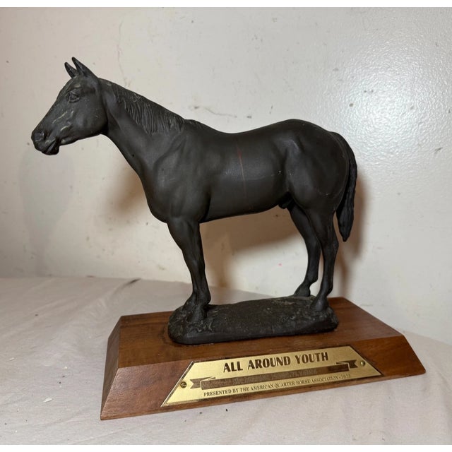 Up for sale is a wonderful vintage 1973 solid bronze horse trophy presented by the American Quarter Horse Association. It...