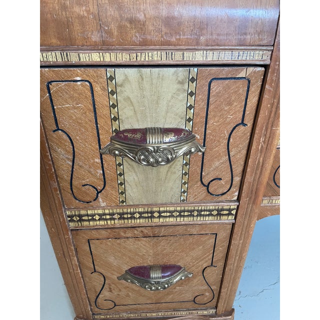 Vintage Art Deco Waterfall Makeup Vanity With Storage & Mirror Chairish