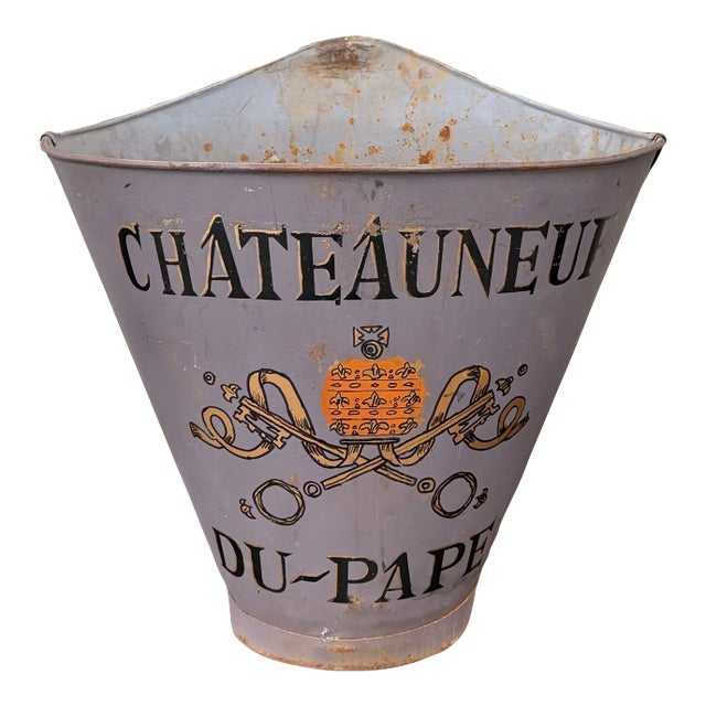 Antique French Zinc Grape Hod Wine Cellar Harvest Bucket Basket Planter C. 1900 For Sale
