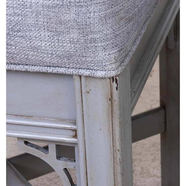 Gray Pair of Painted Upholstered Chinese Chippendale Benches For Sale - Image 8 of 8