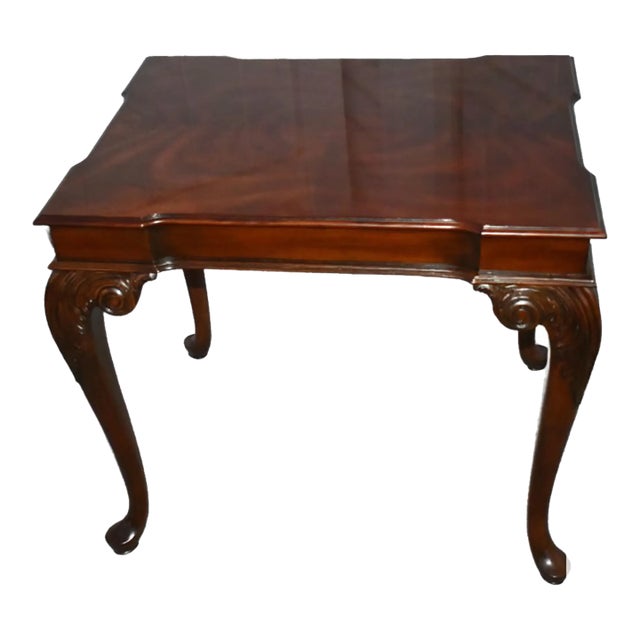 Ethan Allen Burl Mahogany Table Vintage Queen Anne Side Carved Claw Foot For Sale
