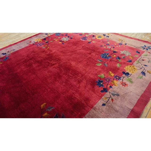 Artistic Red Ruby Color and Floral Varied Designs Chinese Art Deco Rug For Sale In New York - Image 6 of 11