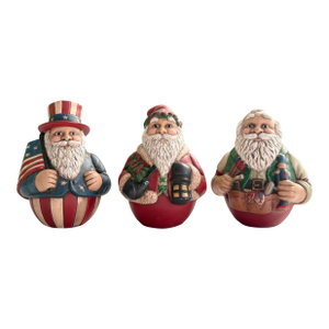 Vintage Scioto Santa Figurines: Uncle Sam, Santa Toymaker, Old World Santa, Set of 3