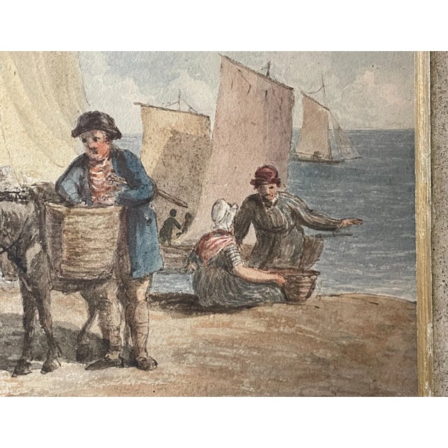 Antique 1800's Original Watercolor Trading Landscape Nautical Sailboat Painting For Sale - Image 9 of 12