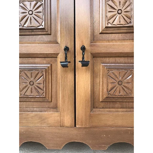 Spanish Carved Dark Walnut Tuscan 2-Drawer Credenza, 1940s For Sale - Image 11 of 18