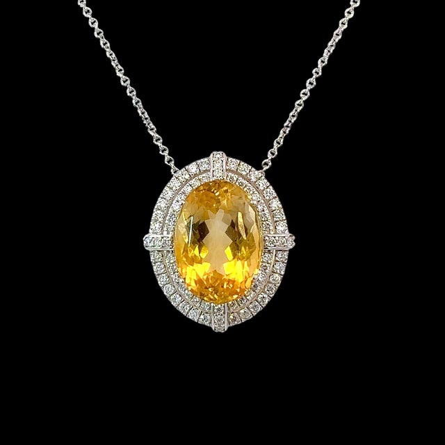 2010s Natural Citrine Diamond Necklace 14k Gold 11.93 TCW Certified For Sale - Image 5 of 11