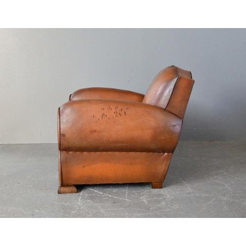 Art Deco French Moustache Backed Leather Armchair, 1920s For Sale - Image 13 of 16