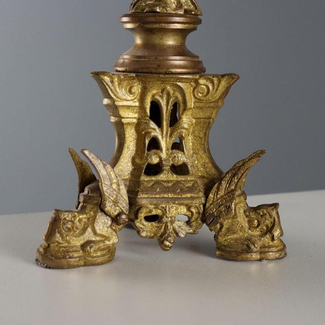Metal Gilded Bronze Torch Holders, Set of 2 For Sale - Image 7 of 10