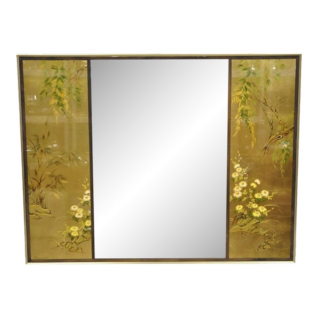 Vintage LaBarge Chinoiserie Floral Gold Gilt Decorated Rectangular Wall Mirror For Sale