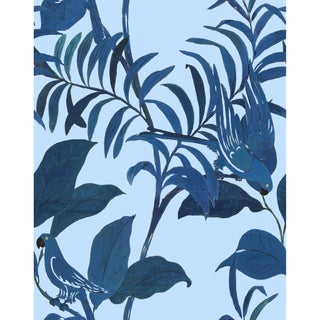 Sample - Large Scale, Tropical Birds Wallpaper by Paule Marrot in Blues For Sale