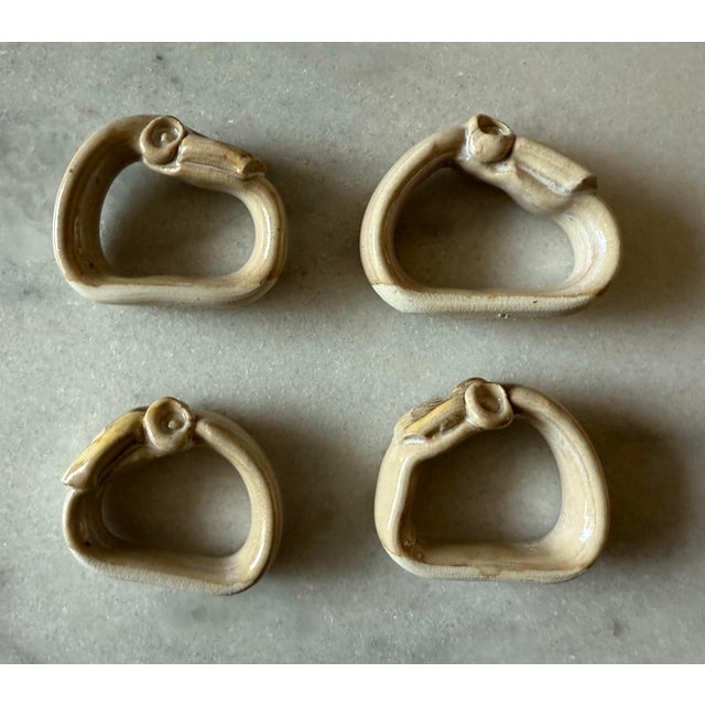 Rustic Vintage Hand Painted Pottery Napkin Rings For Sale - Image 3 of 7