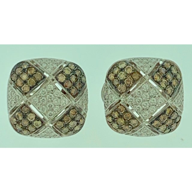 Monte Carlo Champagne and White Diamond Clip Earrings in 18 Karat White Gold For Sale - Image 17 of 18
