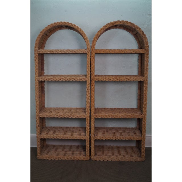 Quality Arched Top Wicker Rattan Bookcases Pair Chairish
